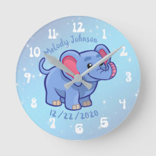 Relógio Redondo Nome do Monograma do Elefante Bonito e Crianças d