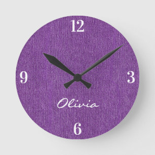 Relógio Redondo Nome Escritório de Casa Pretty Purple Denim Imp