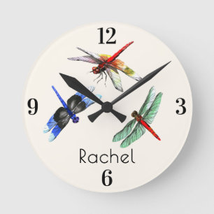 Relógio Redondo Nome    Home Office Dragonflies Aquarela 8 pol.