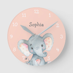 Relógio Redondo Nome Personalizado da Menina Gelada de Elefante Ro