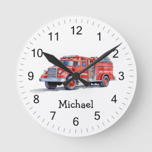 Relógio Redondo Nome Personalizado do Caminhão de Fogo Vermelho Mo