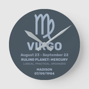 Relógio Redondo Nome Personalizado / Texto Símbolo Zodiac Virgo