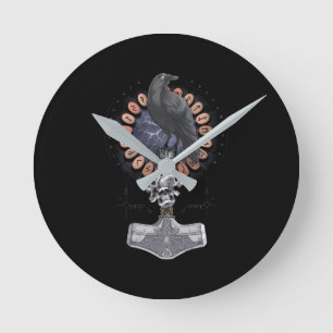 Relógio Redondo Norse Viking Raven Hammer