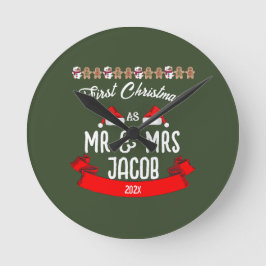 Relógio Redondo Nosso Primeiro Natal como Sr. e Sra. Newlywing