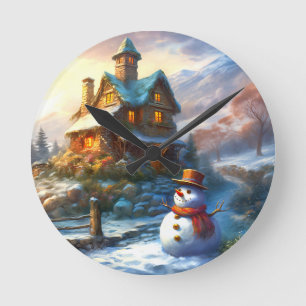 Relógio Redondo Nostalgic Christmas Snowman   Vintage Cottage