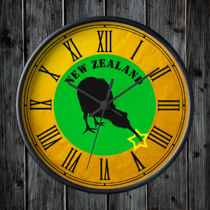 Relógio Redondo Nova Zelândia & estrela de pássaro Kiwi / design O