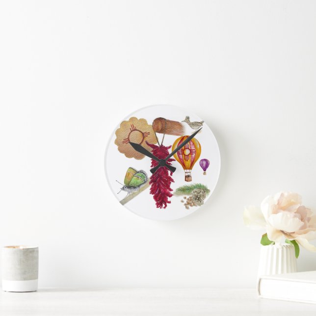 Relógio Redondo Novo México Vermelho Chile Pinõn Zia Balão de Ar Q (Lar)