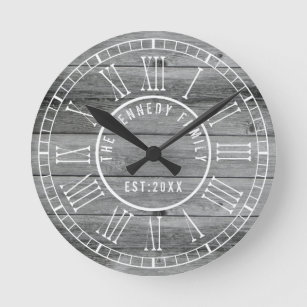 Relógio Redondo Numeral romano branco de madeira cinzento rústico