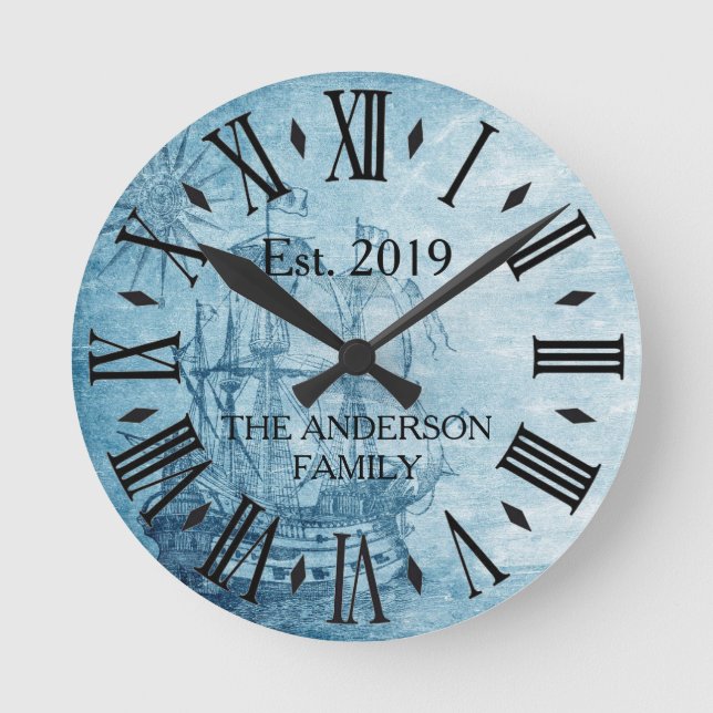 Relógio Redondo Numeral romano elegante de nome de família do (Frente)