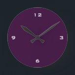 Relógio Redondo Números de Plum e Branco Escuros Simples<br><div class="desc">Relógio de parede redonda em uma cor de ameixa escura com números brancos.</div>