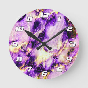 Relógio Redondo Números Dourados Cor-de-rosa púrpura Elegante