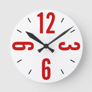 Relógio Redondo Números grandes de vermelho e preto modernos