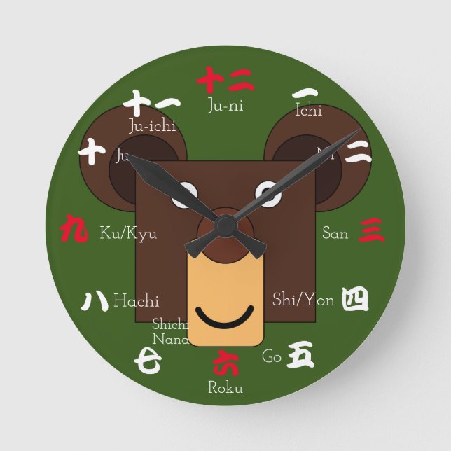 Relógio Redondo Números japoneses em Kanji (Frente)