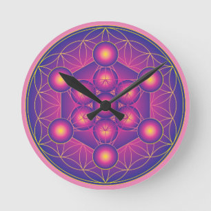 Relógio Redondo O cubo de Metatron na flor da vida