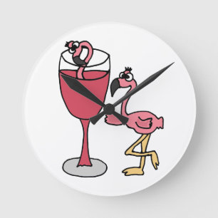 Relógio Redondo O flamingo cor-de-rosa cora dentro vidro de vinho