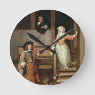 Relógio Redondo O jogador do violoncelo, c.1700 (óleo em canvas)