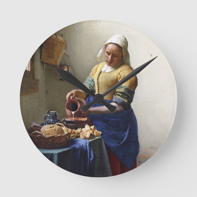 Relógio Redondo O Milkmaid, c.1658-60 (óleo em canvas) (Frente)