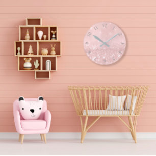 Relógio Redondo O rosa mínimo do rosa do brilho das cinzas de