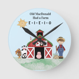 Relógio Redondo O velho MacDonald Tinha Uma Fazenda