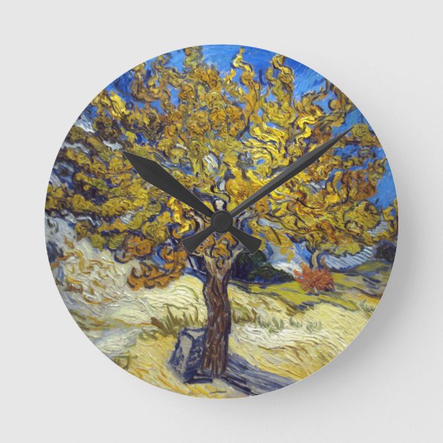 Relógio Redondo Obra-Prima da Arte da Árvore de Amora de Van Gogh (Frente)