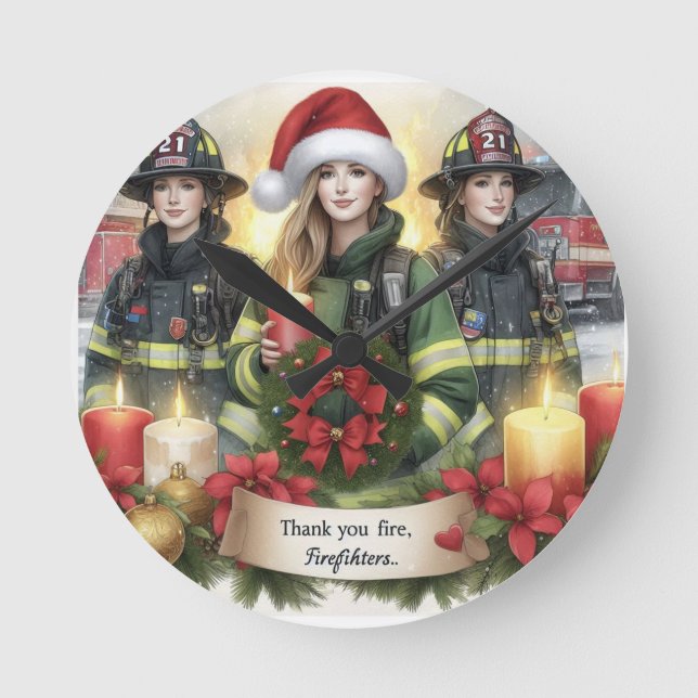 Relógio Redondo Obrigado de Natal para bombeiros (Frente)