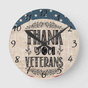 Relógio Redondo Obrigado Veteranos Wall Clock