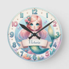 Relógio Redondo Ocean Whimsy Mermaid Clock