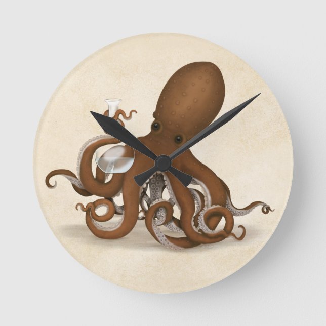 Relógio Redondo Octopus Holding Chemistry Flask Steampunk Science (Frente)