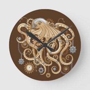 Relógio Redondo Octopus Steampunk Surreal Style Machine