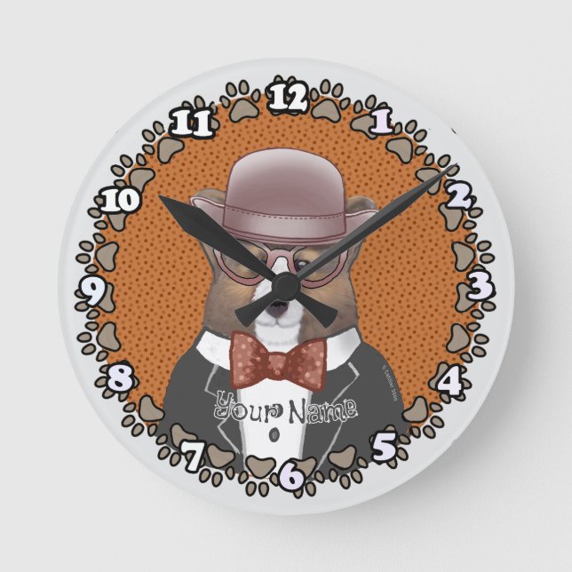 Relógio Redondo Óculos de galsh Corgi (Frente)