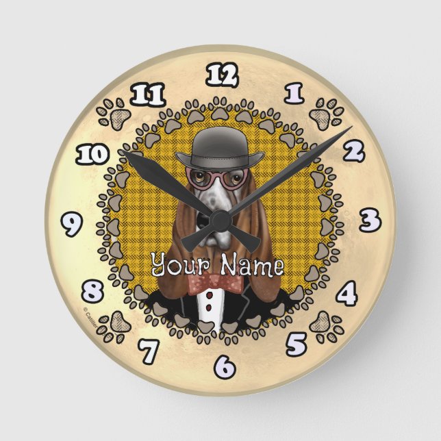 Relógio Redondo Óculos de visto de Caça-Basset (Frente)