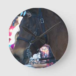 Relógio Redondo Óculos de visto do Cavalo Árabe Castanho Escuro