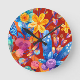 Relógio Redondo Olá, Primavera Felicidade, Tempo Floral Colorido