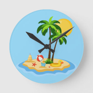 Relógio Redondo Olá Verão Sol Retro Círculo Vintage Praia