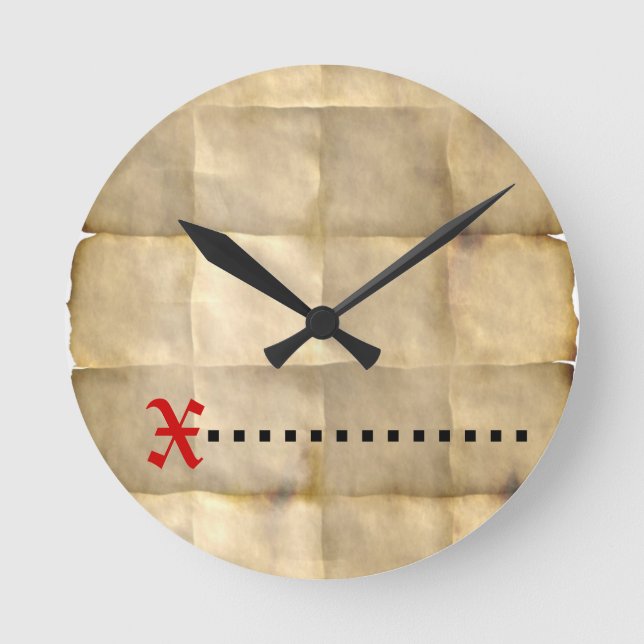 Relógio Redondo Old Parchment, Treasure Map Paper (Frente)