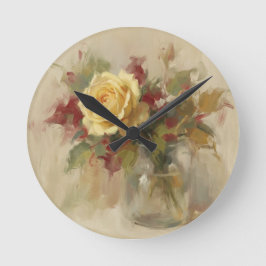 Relógio Redondo "Óleo Pintura de Rosa Única"