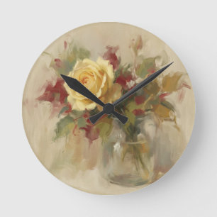Relógio Redondo "Óleo Pintura de Rosa Única"