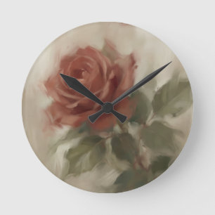 Relógio Redondo "Óleo sobre Rosa Única"