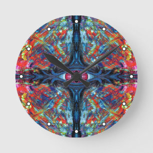 Relógio Redondo Olhos torcidos e Trippy Painting blue com pontos