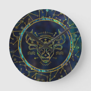 Relógio Redondo Olmo Dourado do zodíaco do Taurus na constelaçã