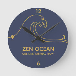 Relógio Redondo Onda Zen Minimalista - Linha Abstrata do Oceano