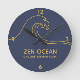Relógio Redondo Onda Zen Minimalista - Linha Abstrata do Oceano