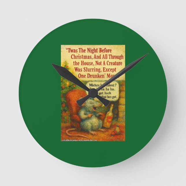 Relógio Redondo One Drunken' Mouse – Christmas Card Chaos (Frente)