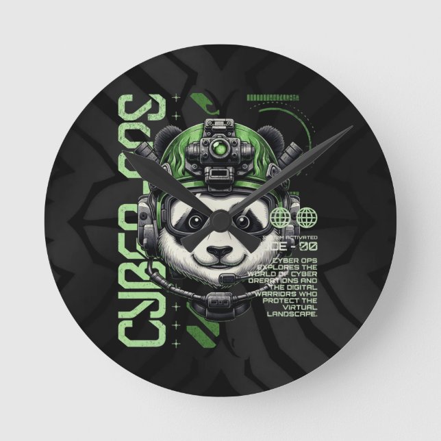 Relógio Redondo Operações de Panda Ciborgue – Panda Cibernético Fu (Frente)