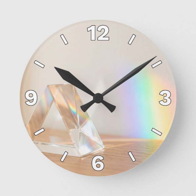 Relógio Redondo Optical Prism Rainbow Light Refraction Home Decor (Frente)
