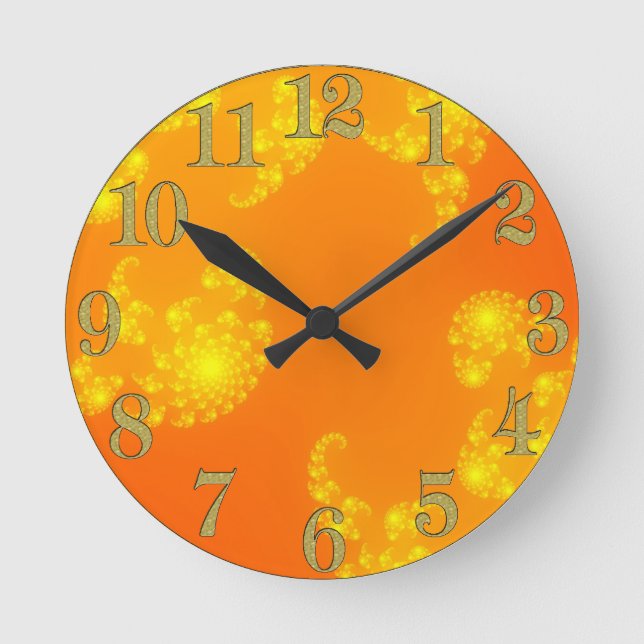 Relógio Redondo Orange Julia Fractal Abstrato Art Wall Clock (Frente)