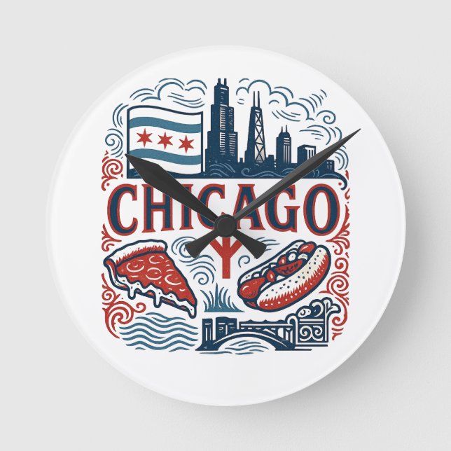 Relógio Redondo Orgulho da cidade de Chicago (Frente)