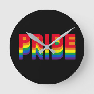 Relógio Redondo Orgulho lgbt lgbtq gay arco-íris preto