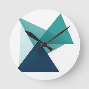 Relógio Redondo Origami Geométrico Abstrato Azul Turquesa