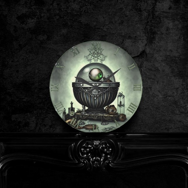 Relógio Redondo Ornamentado Steampunk Cauldron e Itens Mágicos em  (Criador carregado)